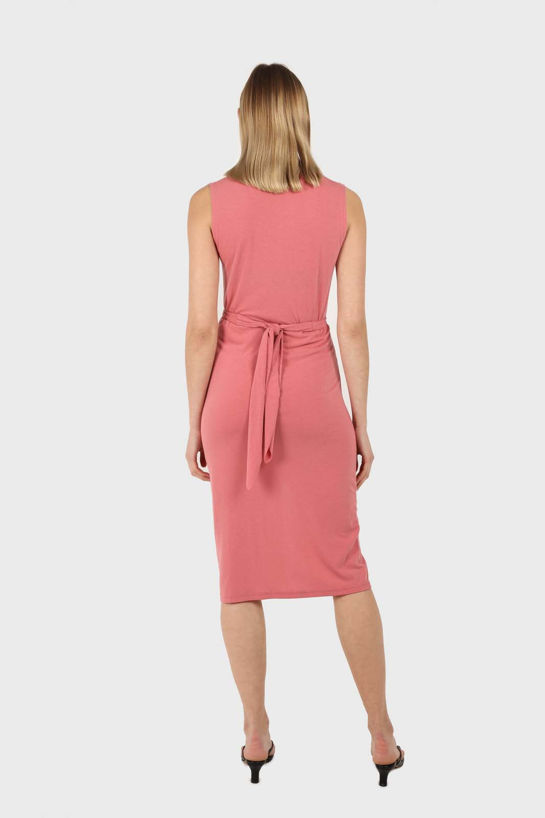 Dusty pink cross front fitted midi dress