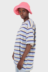 Light blue and beige multi striped oversized tee