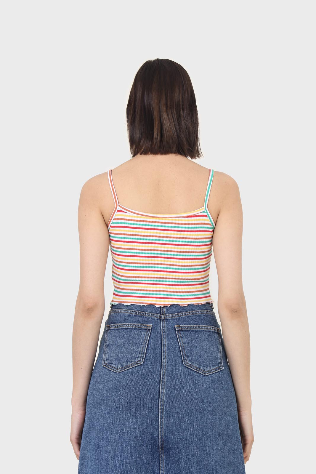 Ivory and green multi striped cropped tank