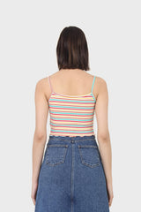 Ivory and green multi striped cropped tank