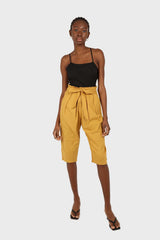 Yellow belted loose fit midi trousers