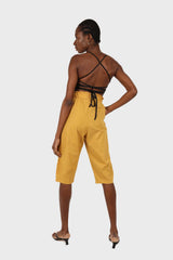 Yellow belted loose fit midi trousers