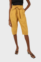 Yellow belted loose fit midi trousers