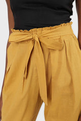 Yellow belted loose fit midi trousers