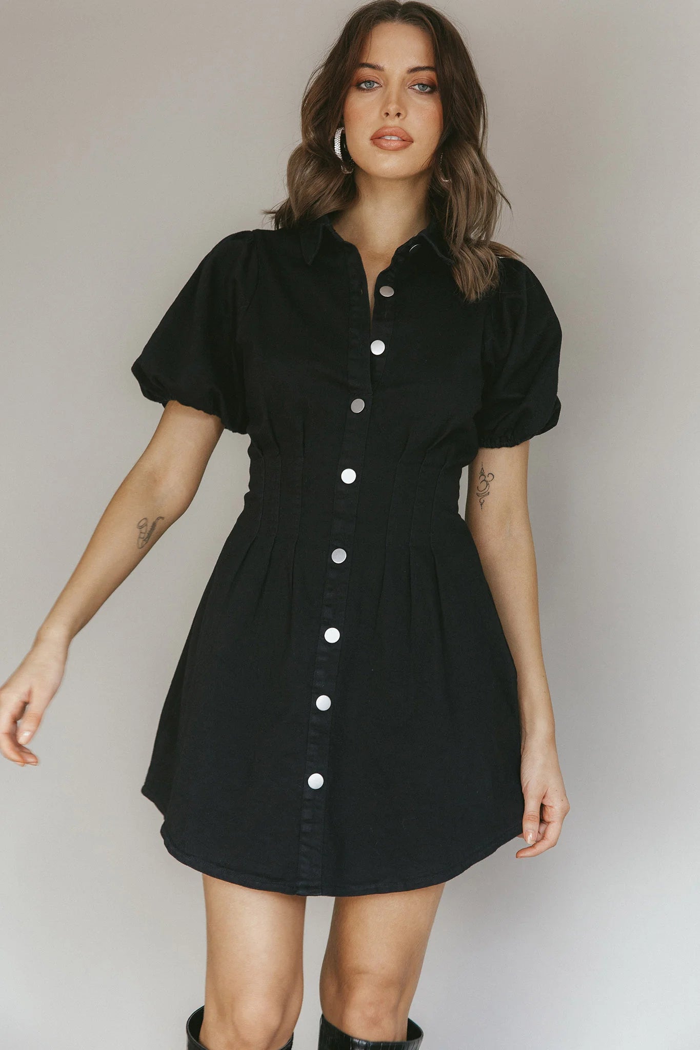 Zurich Pleated Waist Shirt Dress Black
