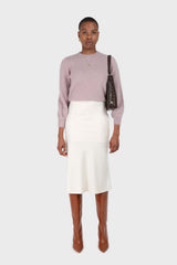 Beige satin flare silky midi skirt