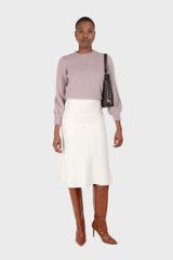 Beige satin flare silky midi skirt