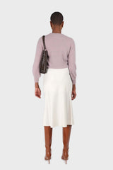 Beige satin flare silky midi skirt