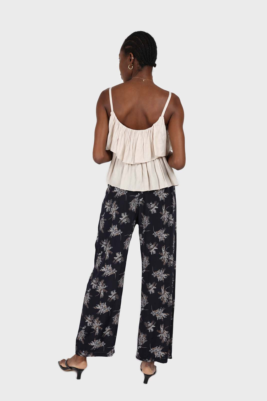 Navy and white floral wide leg trousers