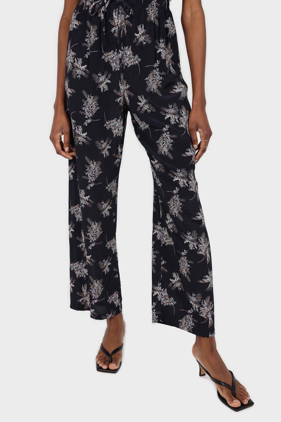 Navy and white floral wide leg trousers