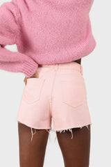 Pink raw hem denim shorts