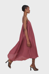 Dusty pink pleated thin strap dress
