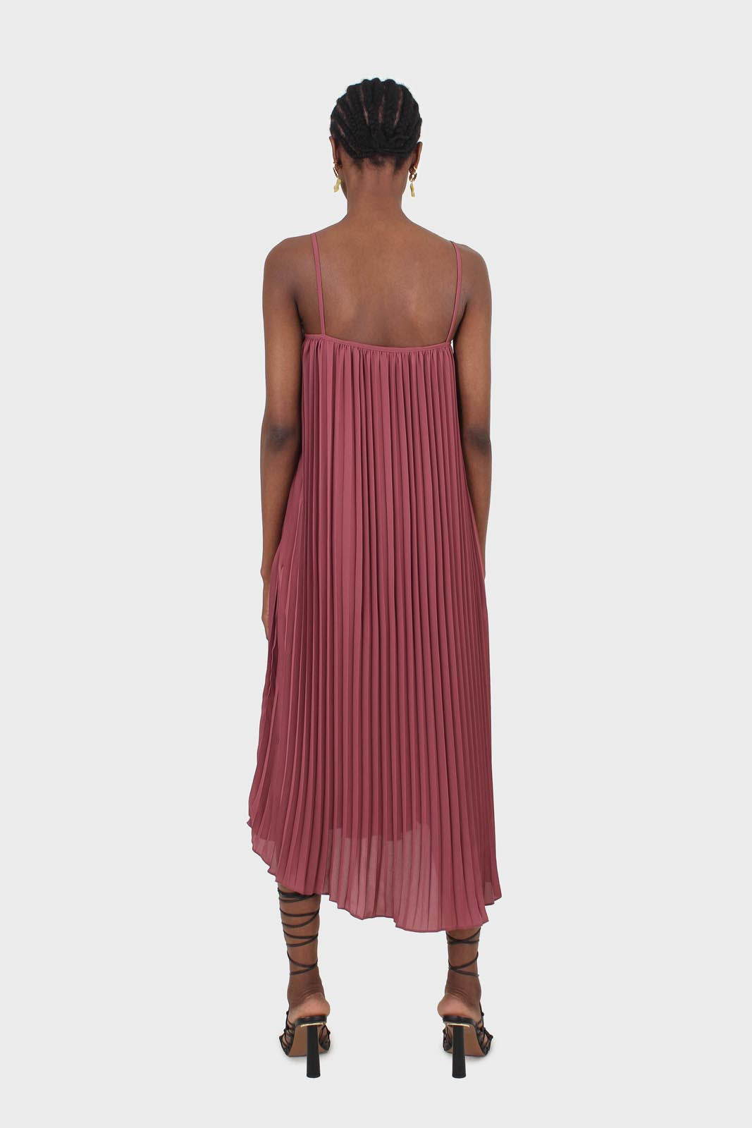 Dusty pink pleated thin strap dress