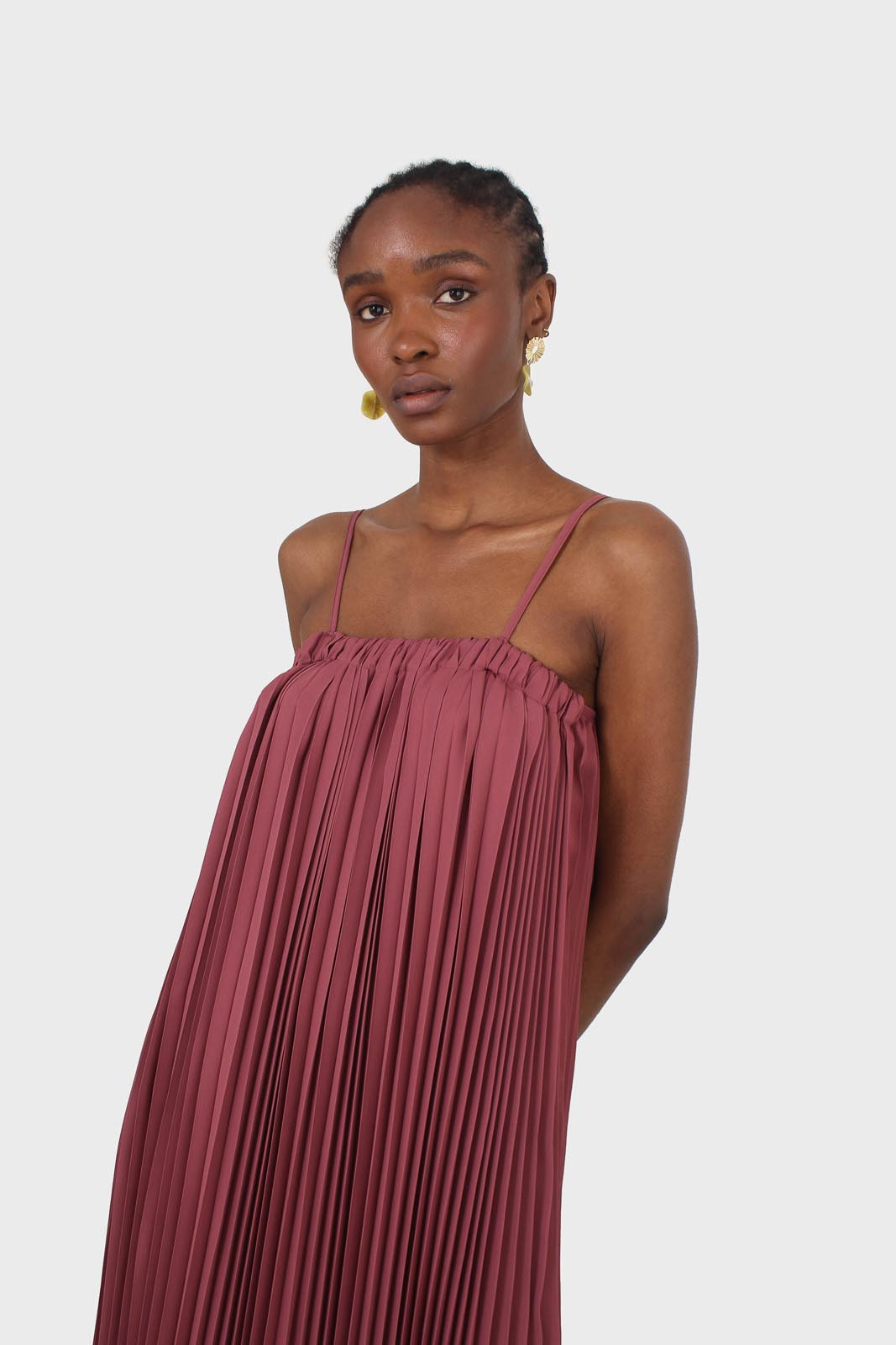 Dusty pink pleated thin strap dress