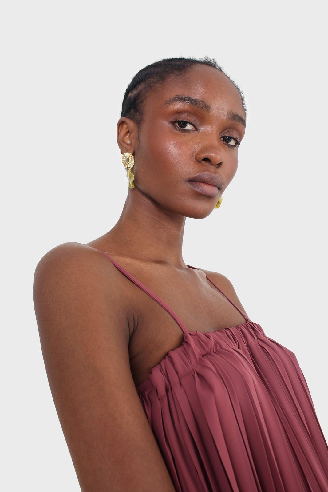 Dusty pink pleated thin strap dress