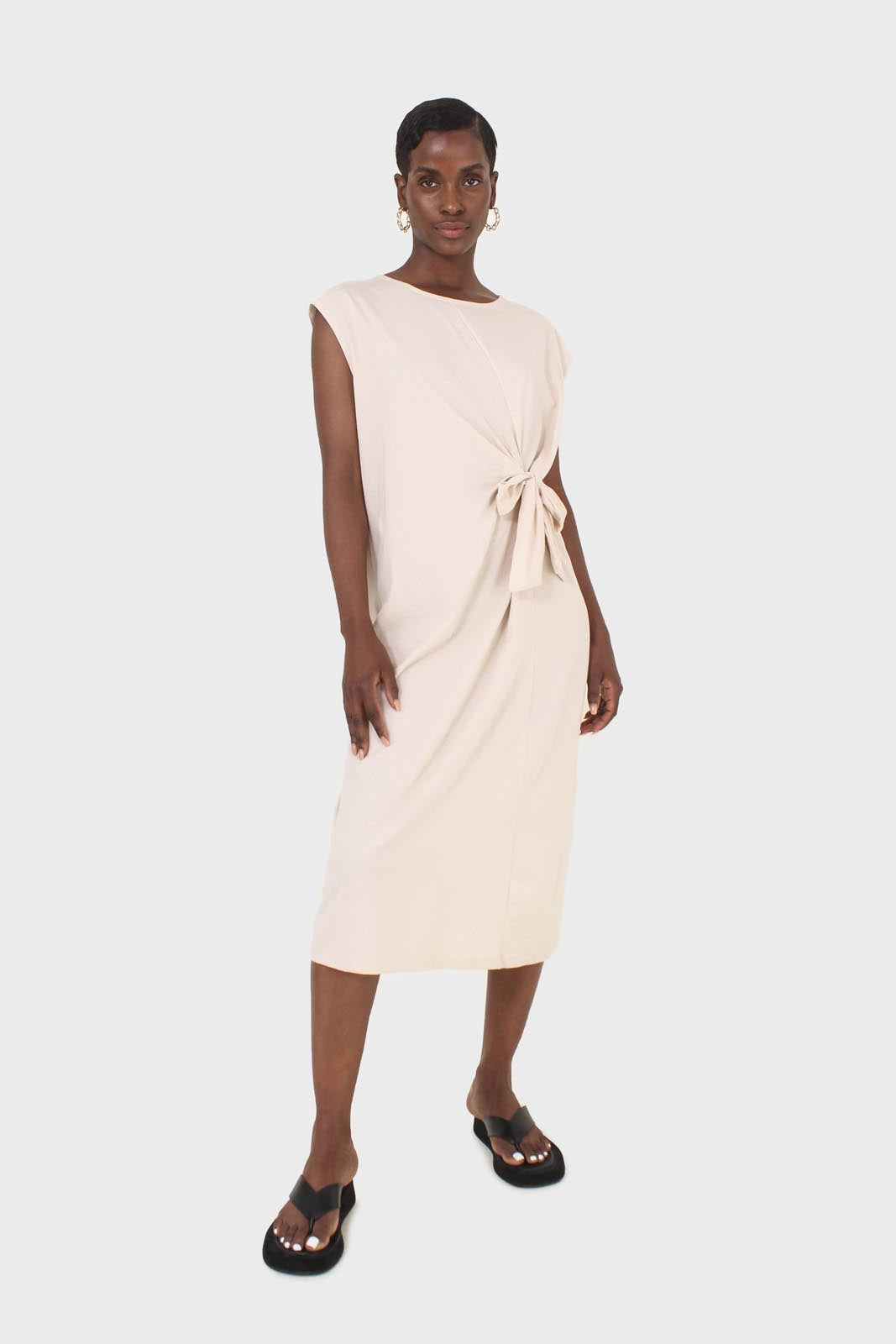 Cream tie front sleeveless maxi dress