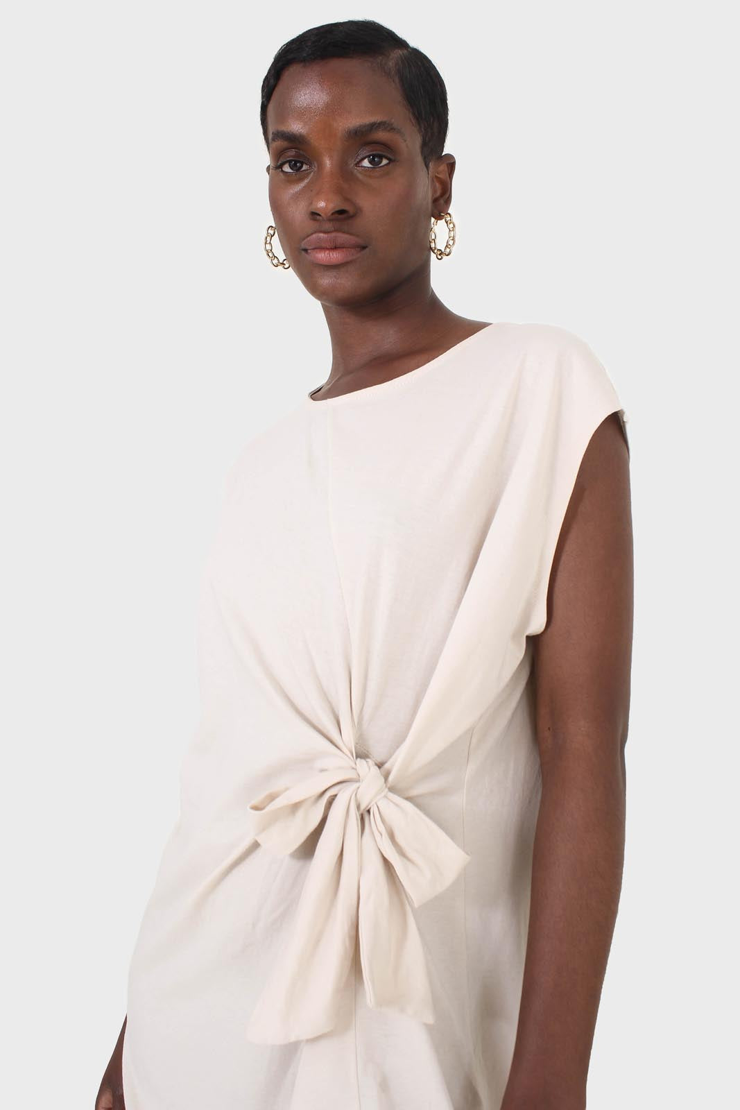 Cream tie front sleeveless maxi dress