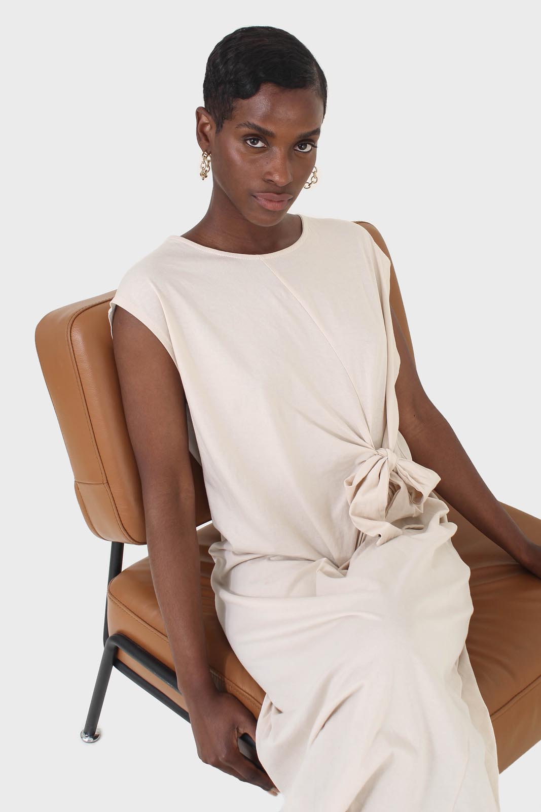 Cream tie front sleeveless maxi dress