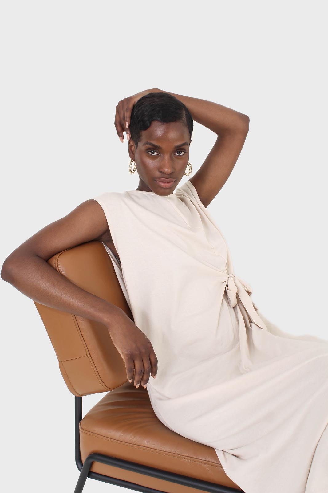 Cream tie front sleeveless maxi dress