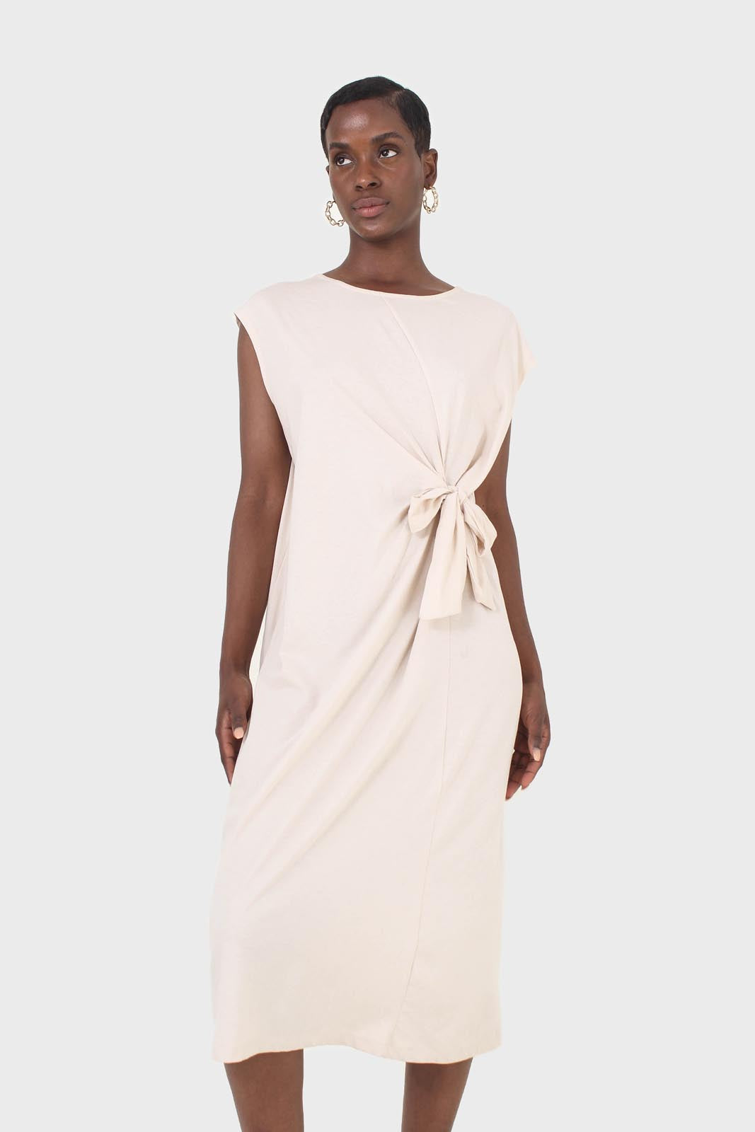 Cream tie front sleeveless maxi dress