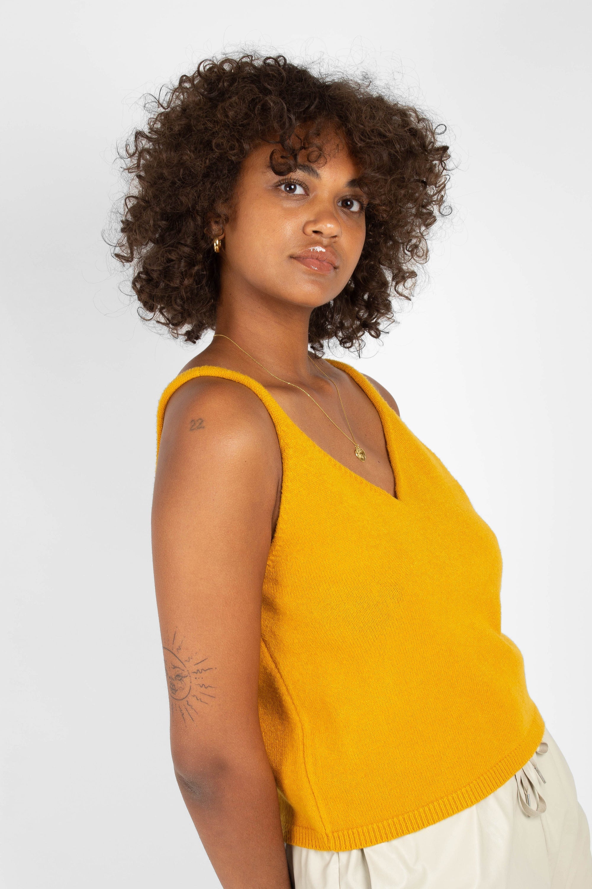 Mustard soft V-neck knit tank