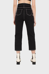 Black and white contrast stitch boyfriend jeans - 853