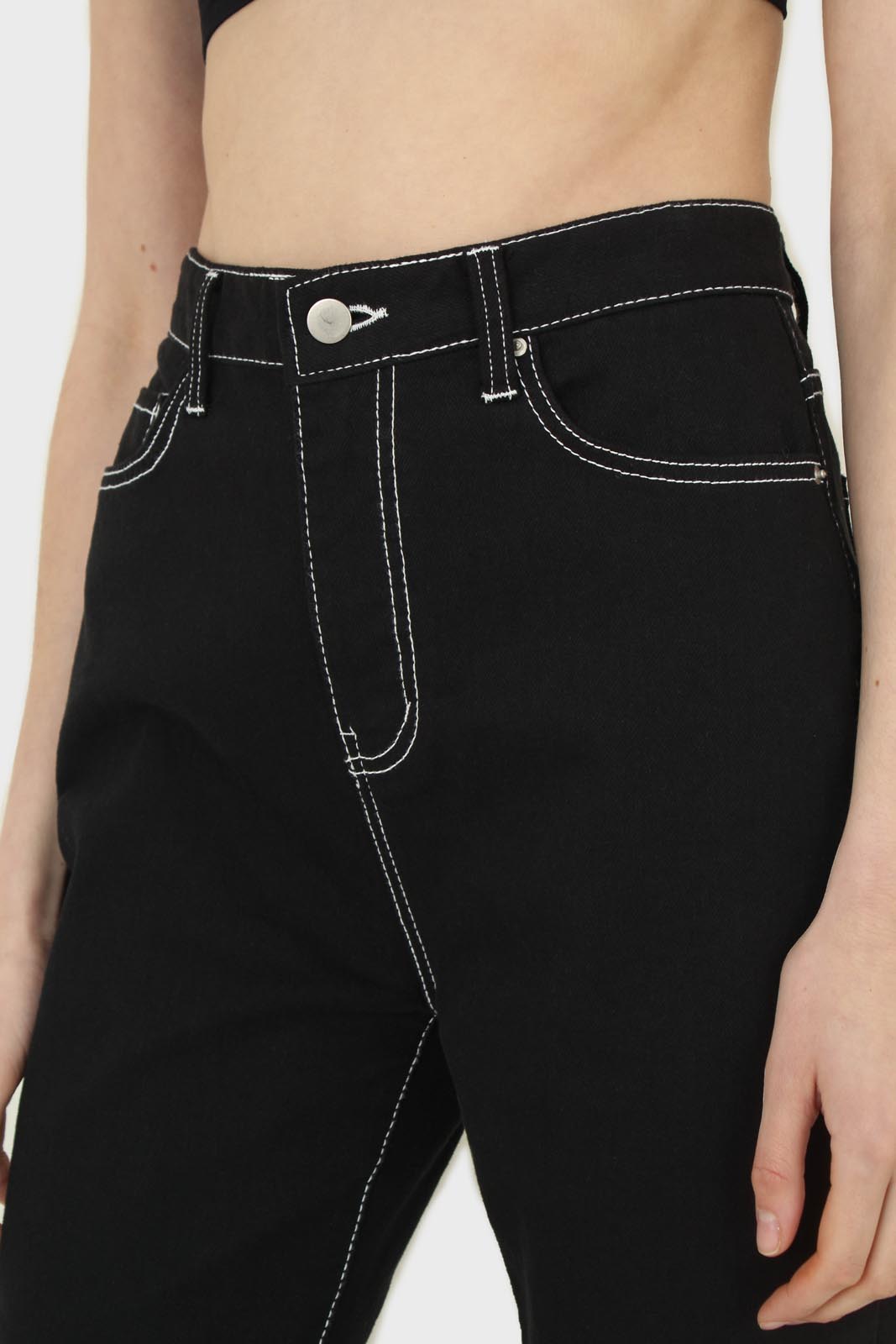 Black and white contrast stitch boyfriend jeans - 853