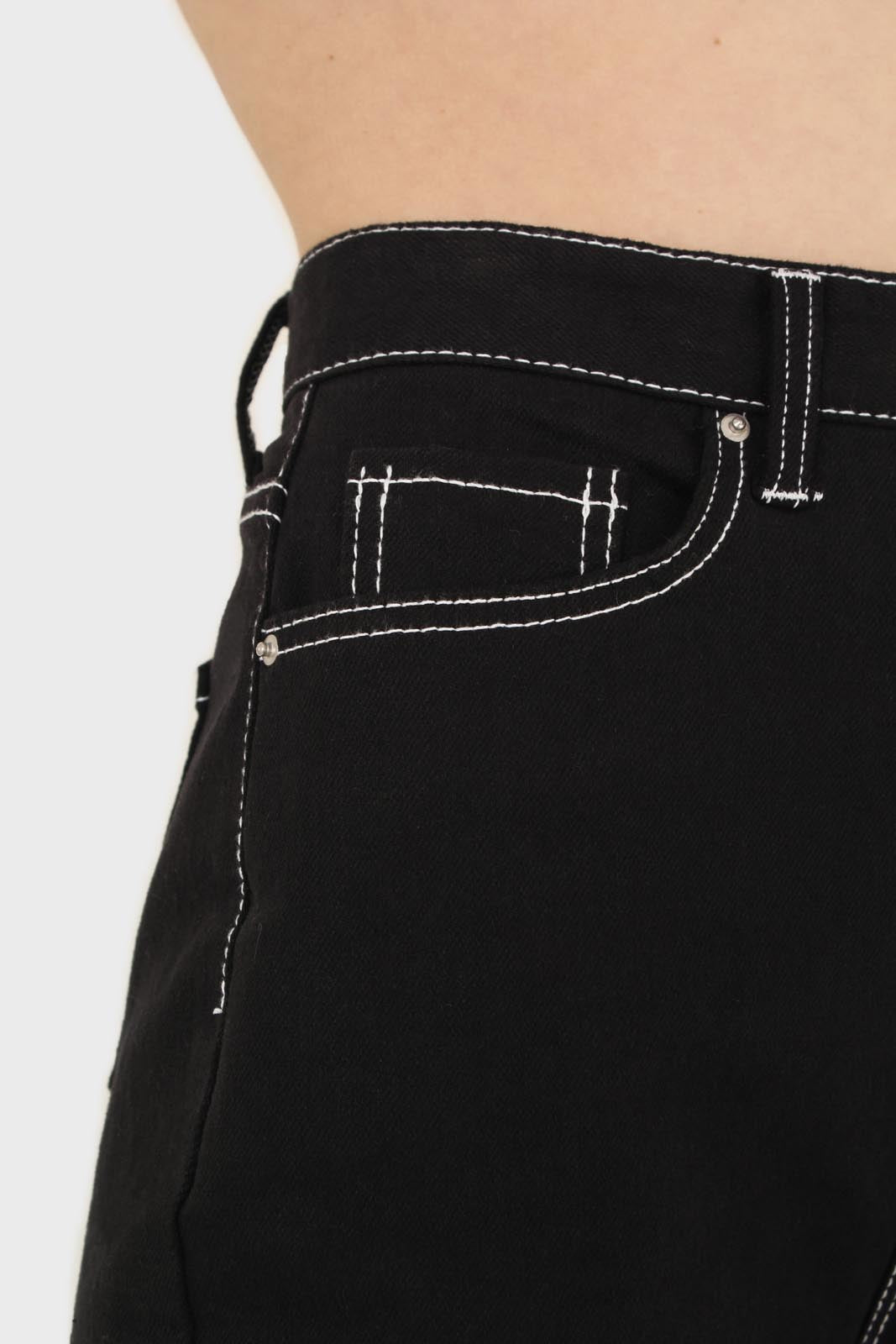 Black and white contrast stitch boyfriend jeans - 853