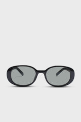 All black thick oval frame sunglasses