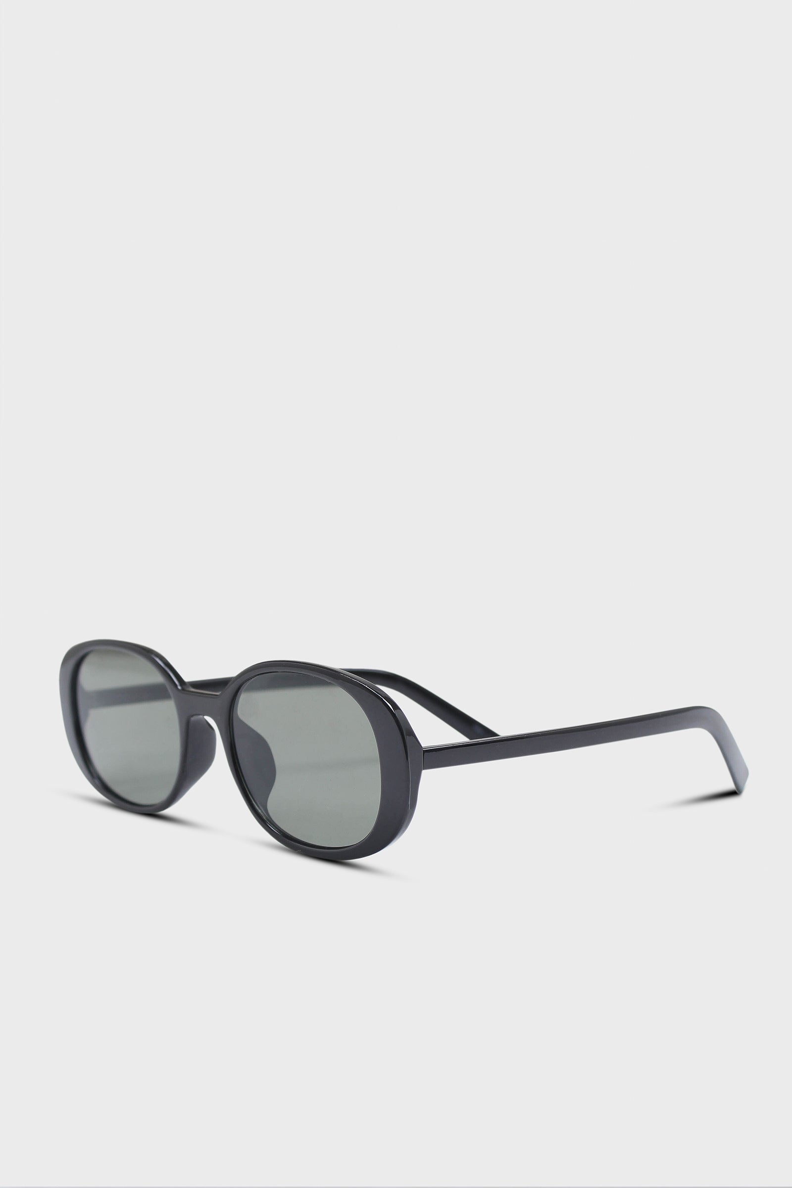 All black thick oval frame sunglasses