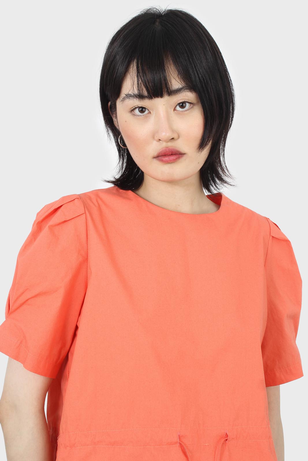 Orange drawstring waist puff short sleeved top