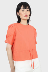 Orange drawstring waist puff short sleeved top