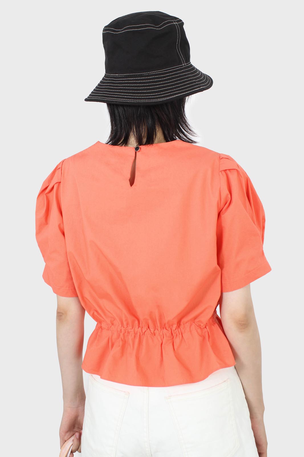 Orange drawstring waist puff short sleeved top