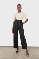 Black flap pocket satin wide leg trousers