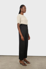 Black flap pocket satin wide leg trousers