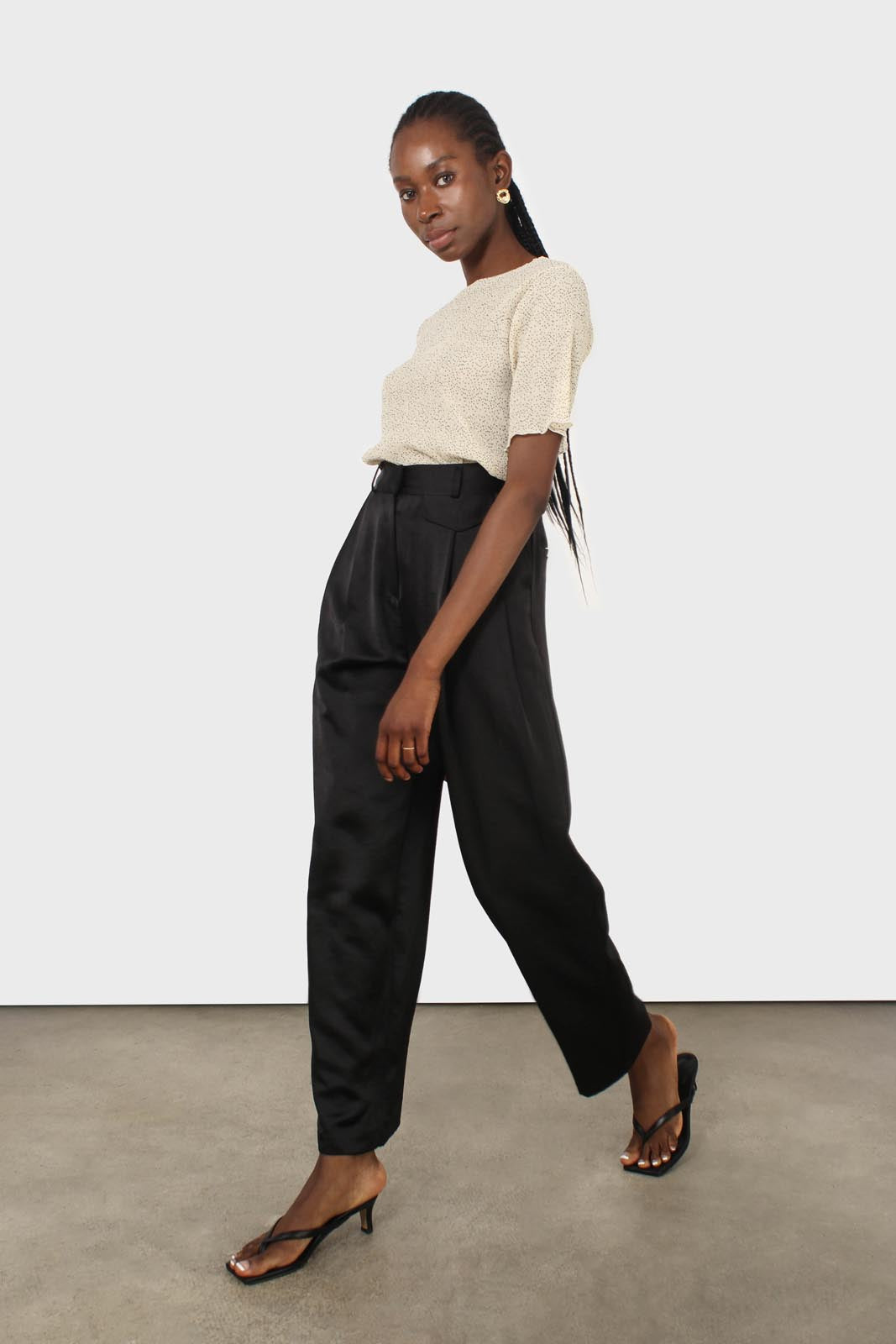 Black flap pocket satin wide leg trousers