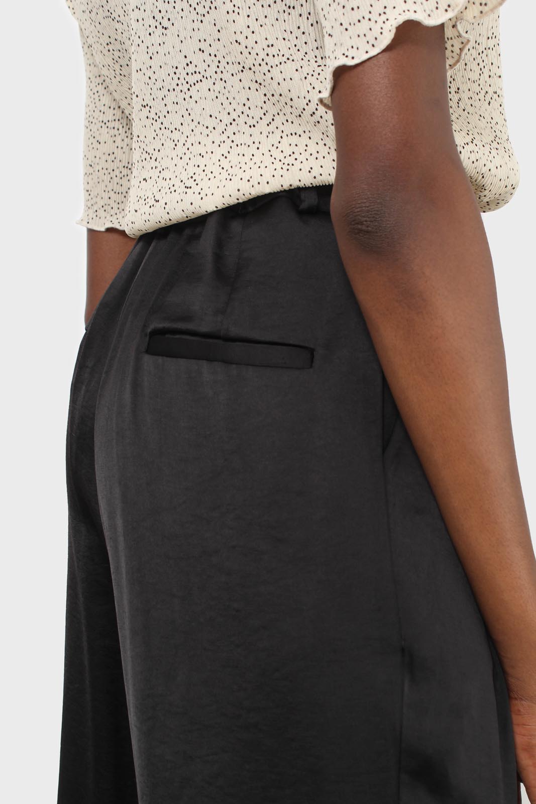 Black flap pocket satin wide leg trousers
