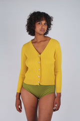 Mustard large ribbed button up short cardigan