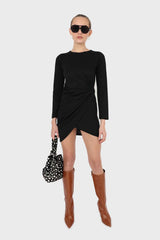 Black twist side fitted jersey mini dress