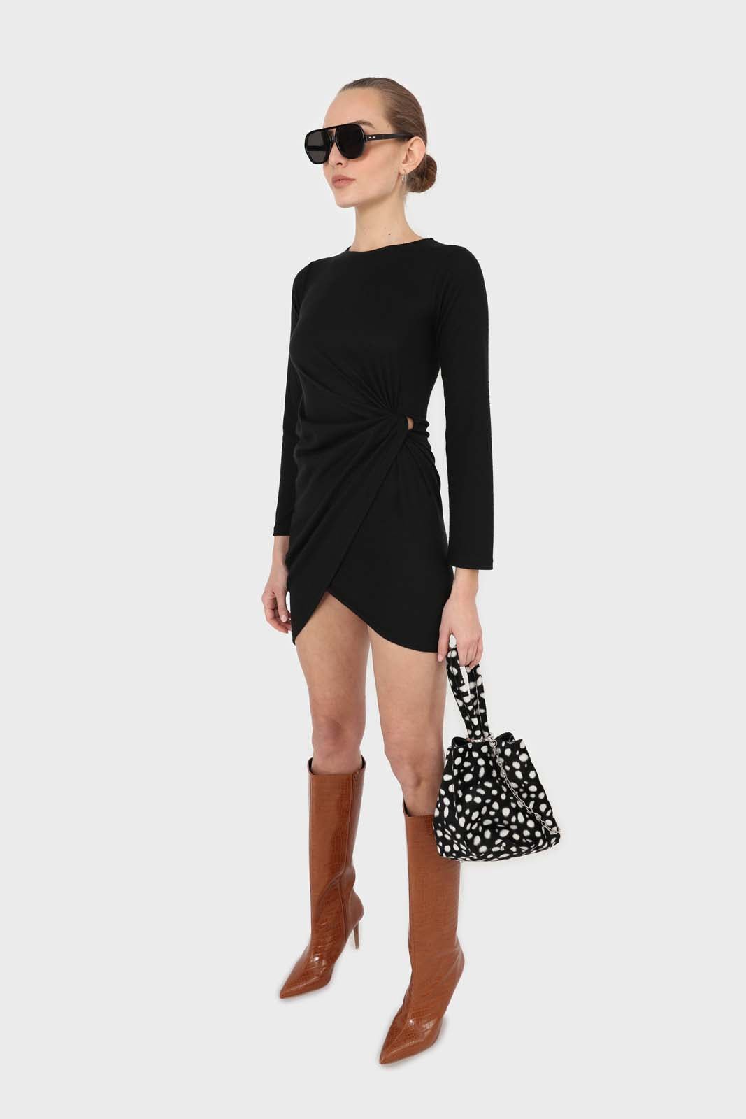 Black twist side fitted jersey mini dress