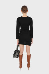 Black twist side fitted jersey mini dress