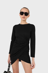 Black twist side fitted jersey mini dress