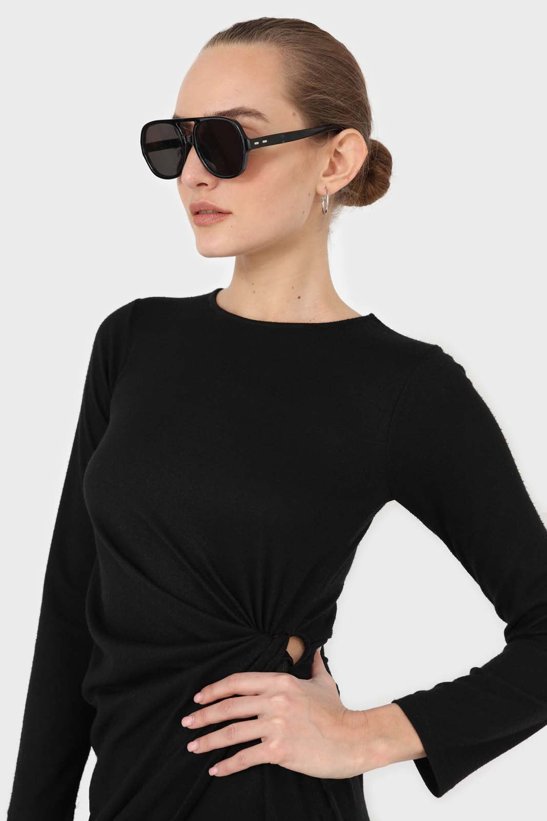 Black twist side fitted jersey mini dress