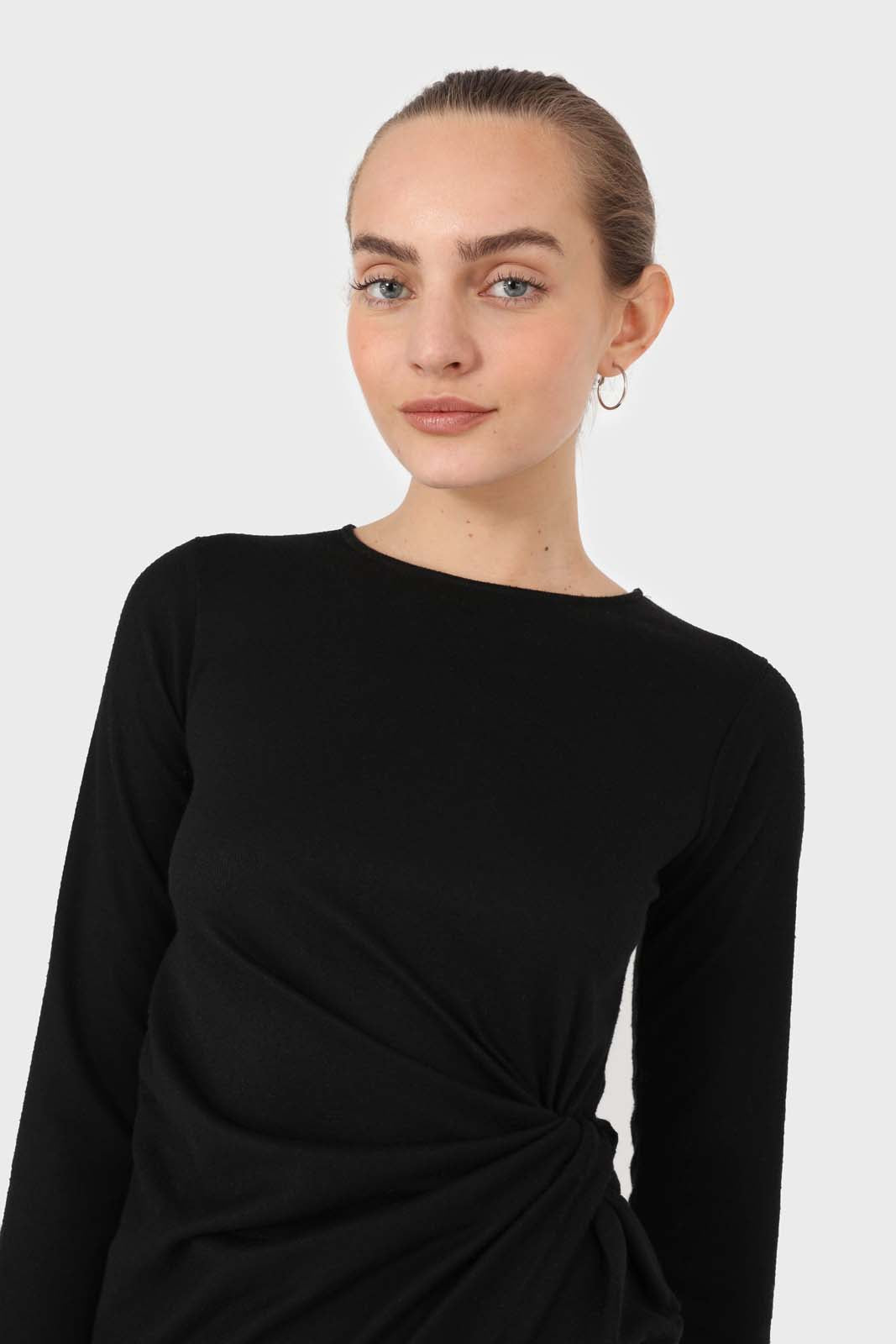 Black twist side fitted jersey mini dress