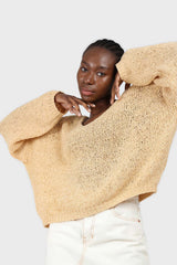 Yellow v-neck dropped shoulder loose fit jumper