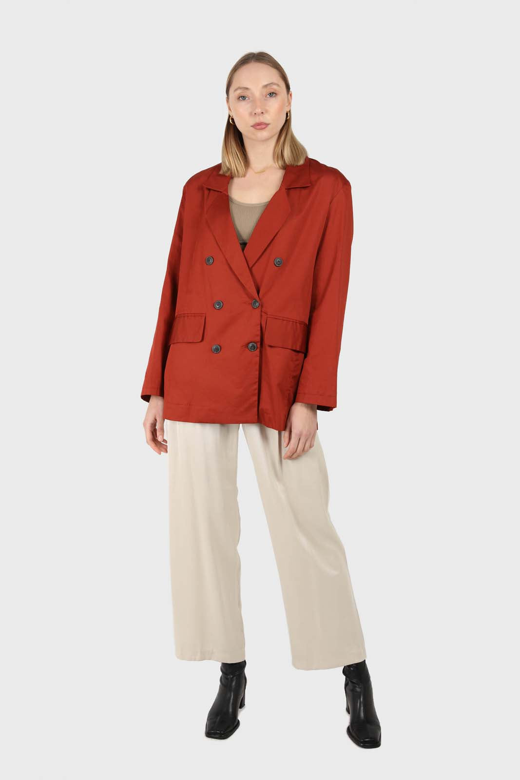 Burnt orange flap pocket silky blazer