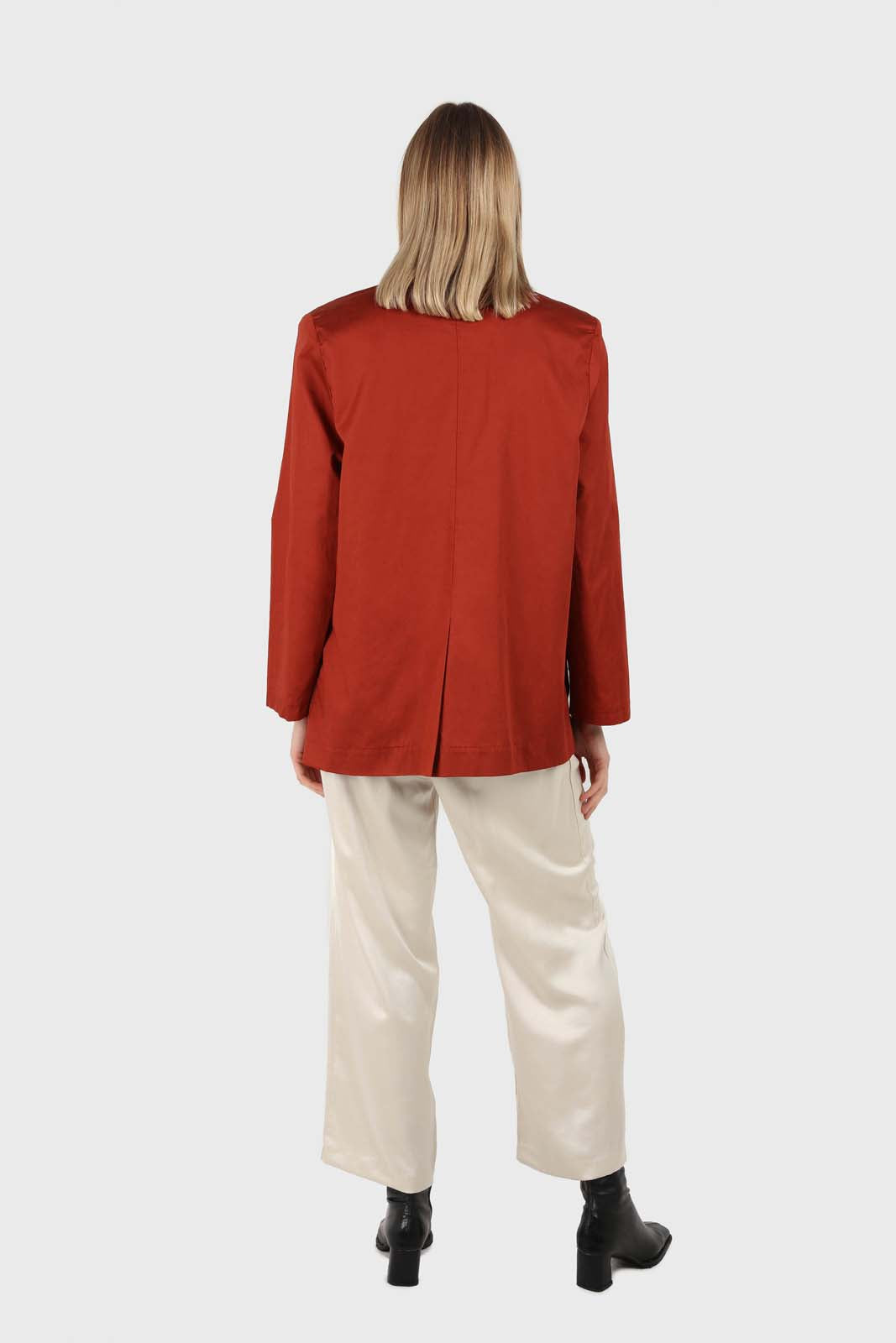 Burnt orange flap pocket silky blazer