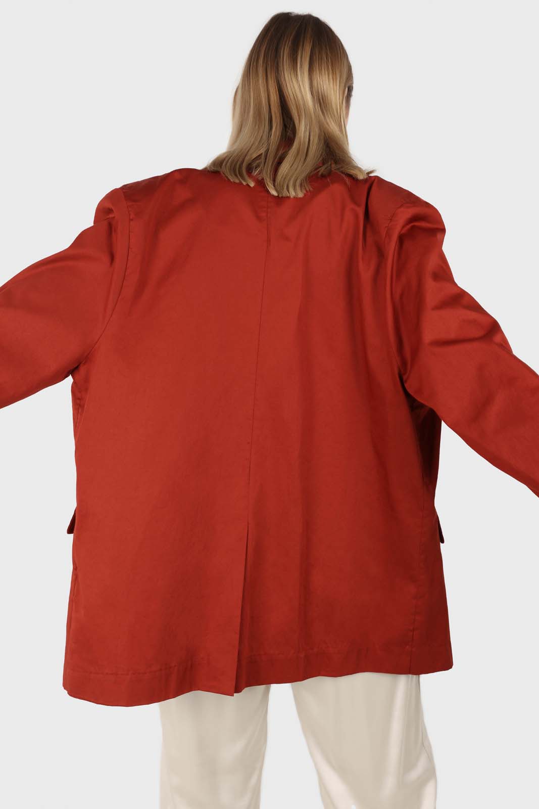 Burnt orange flap pocket silky blazer