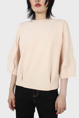 Beige sharp seamed 3/4 sleeve top