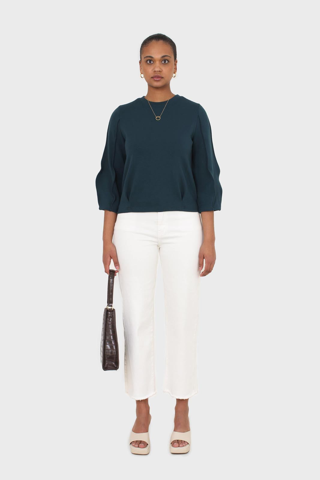 Dark green sharp seamed sleeve top